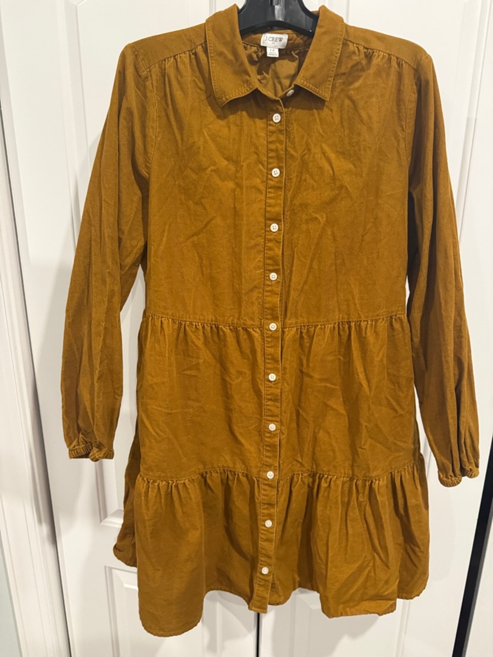 J.Crew Corduroy Button-Front Tiered Shirt Dress